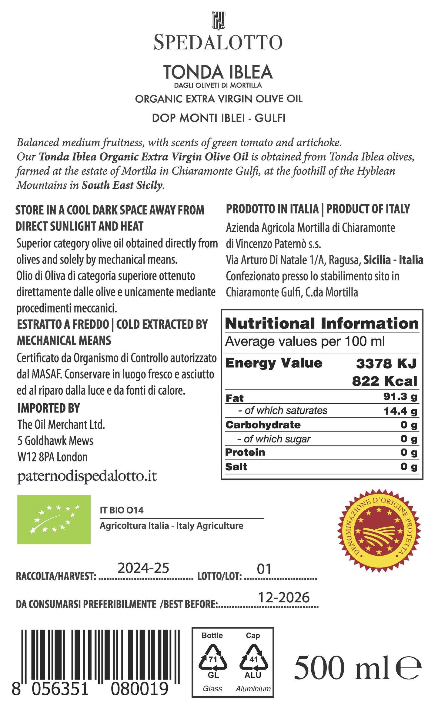 Spedalotto Tonda Iblea Extra Virgin Olive Oil