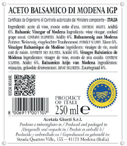 Giusti 1 Silver Medal Balsamic Vinegar IGP