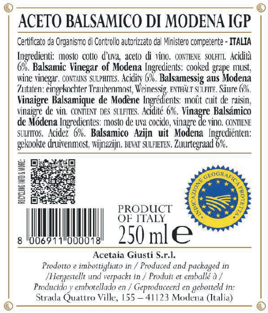 Giusti 2 Gold Medals Balsamic Vinegar IGP