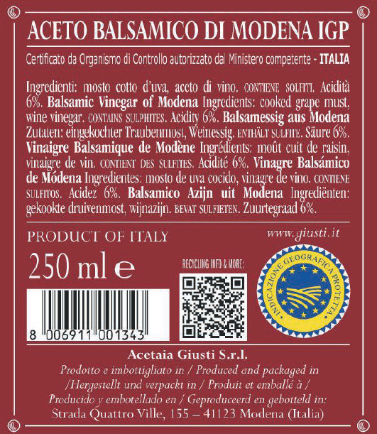 Giusti 3 Gold Medals Balsamic Vinegar IGP