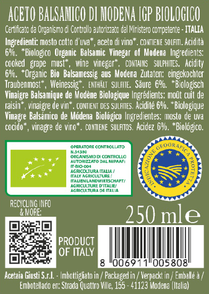 Giusti 3 Gold Medals Organic Balsamic Vinegar