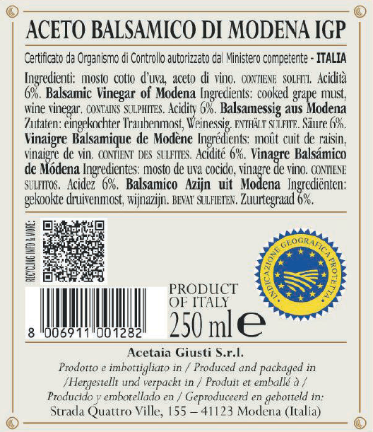 Giusti 5 Gold Medals Balsamic Vinegar IGP