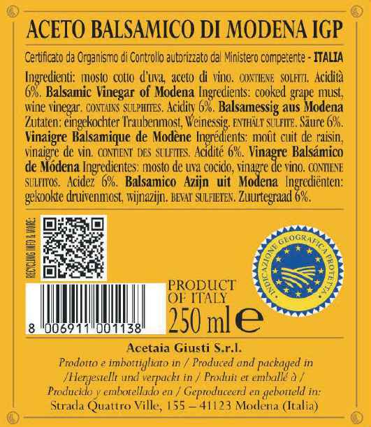 Giusti 4 Gold Medals Balsamic Vinegar IGP